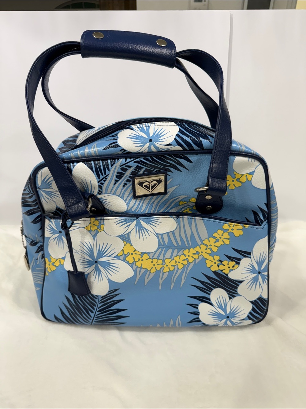 Vintage Quicksilver Roxy Blue Floral Hibiscus Y2K Carry On Luggage Bag